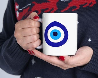 Taza de cerámica para café con protección contra el mal de ojo, 11 oz o 15 oz