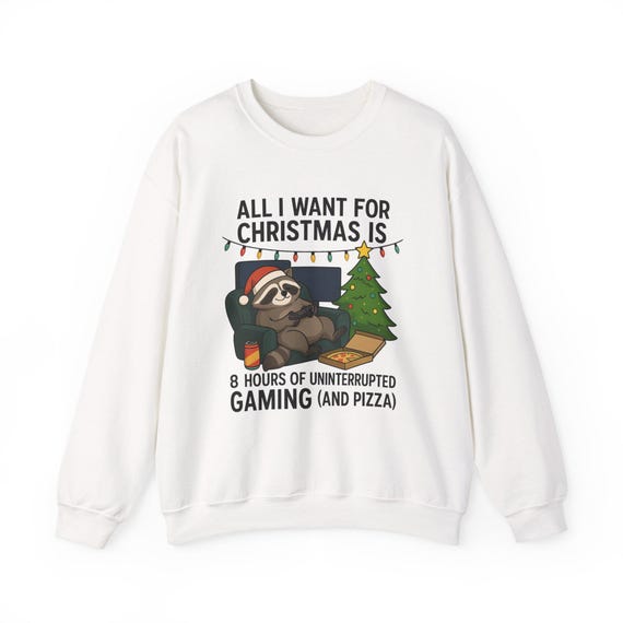 Funny Raccoon Christmas Gaming Sweatshirt, Holiday Unisex Jumper
