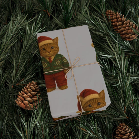 Christmas Cat in Elf Costume Wrapping Papers | Holiday Cat Pattern Gift Wrap