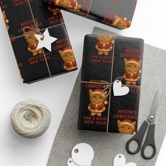 Meow Christmas Pattern Wrapping Paper | Santa Meow
