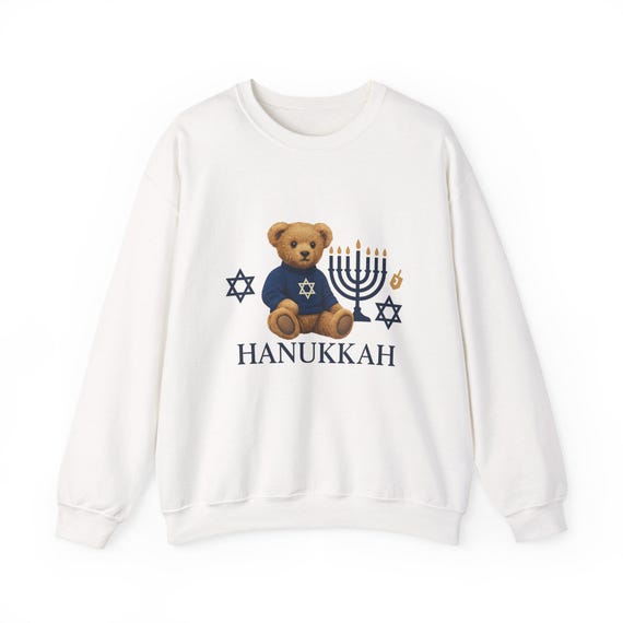Hanukkah Teddy Bear Sweatshirt | Menorah Star of David Holiday