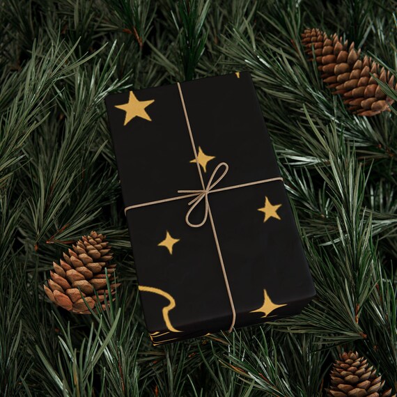 Gold Reindeer Stars Holiday Wrapping Paper | Christmas Gift Wrap