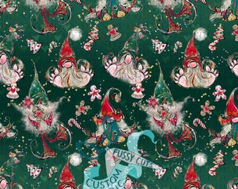 Christmas Gonks on Green - Custom Print Fabric - Novelty Christmas Gnome Fabric