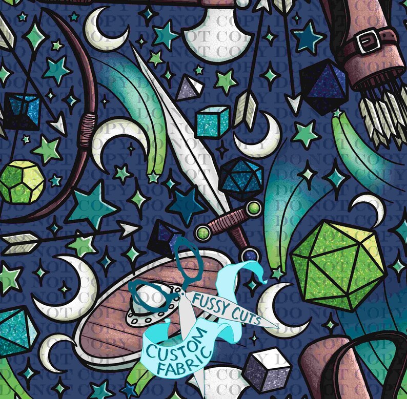 Starry Adventure on Blue - Custom Print Fabric - Tabletop Games Fabric ...