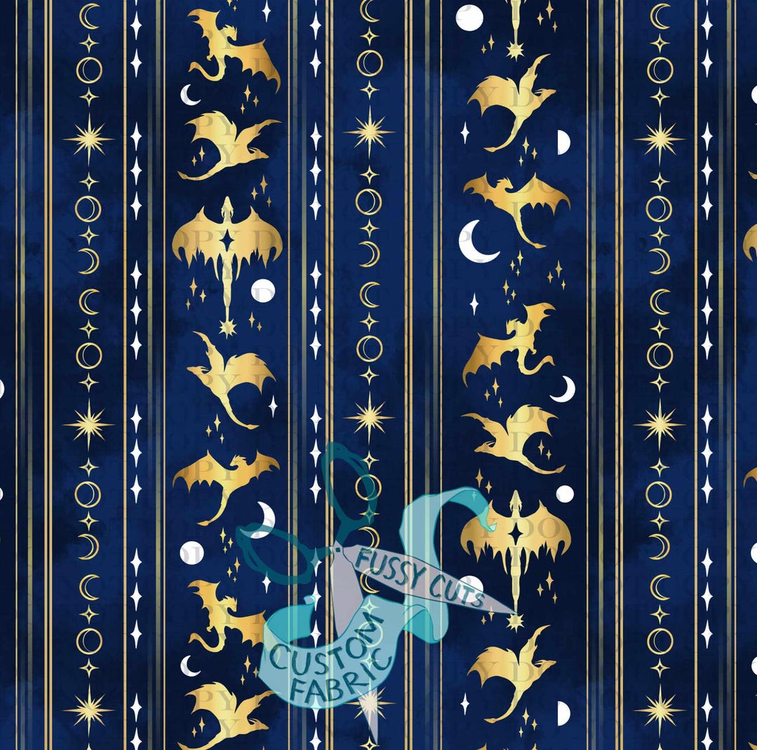 Infinite Dragons on Navy - Custom Print Fabric - Novelty Dragon Fabric ...
