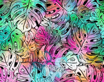 Tela con estampado personalizado de Monstera arcoíris - Tela con plantas novedosas