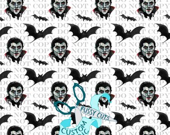 Classic Vampires and Bats on White - Custom Print Fabric - Novelty Halloween Fabric