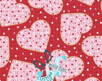 Sugar Cookies Hearts on Red - Custom Print Fabric - Novelty Valentine Fabric