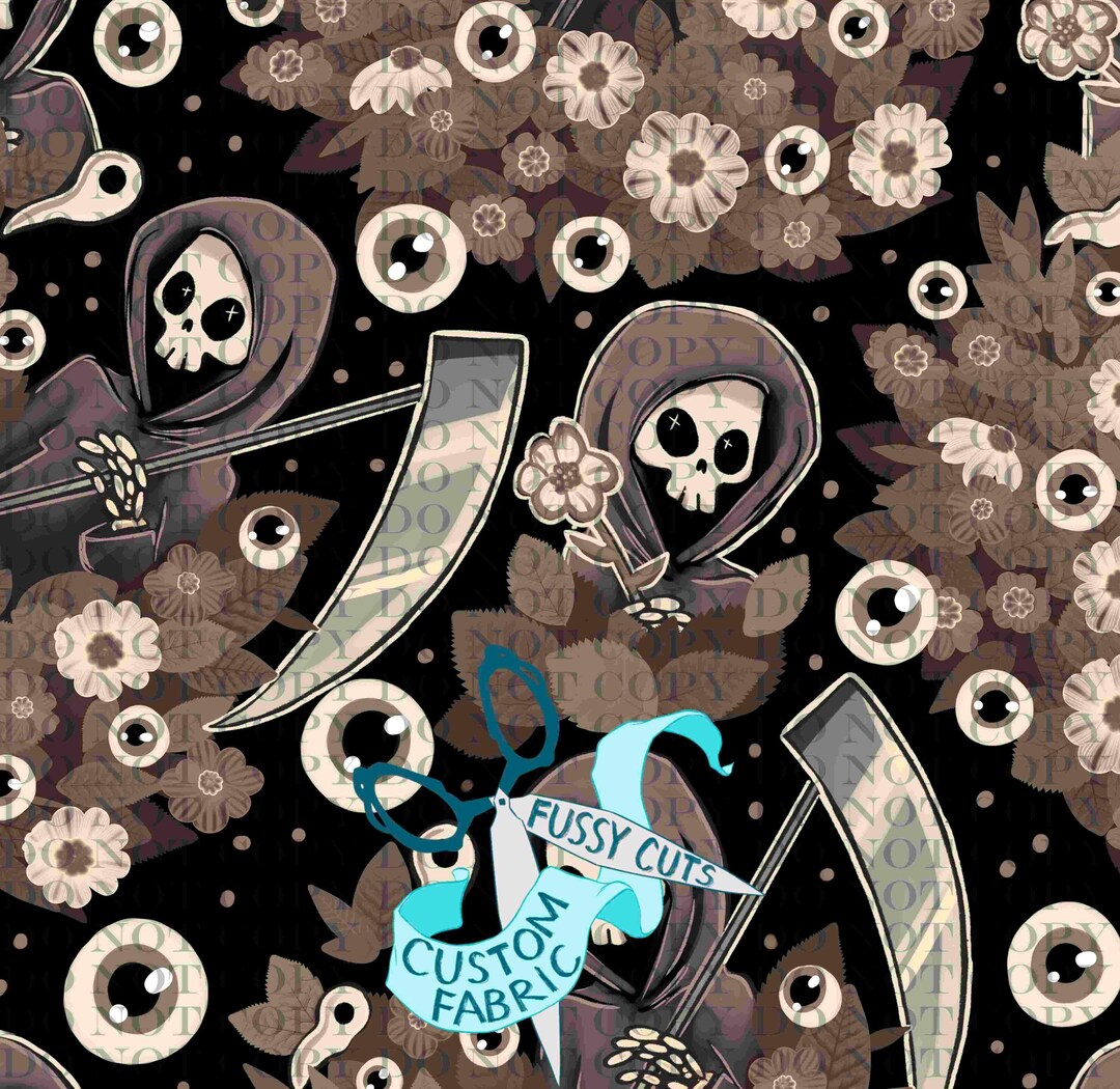 Grim Reaper on Black - Custom Print Fabric - Hex Reject's Neutral ...