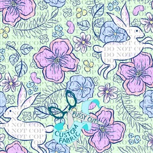 Bunny Trail in Mint - Custom Print Fabric - Easter Fabric