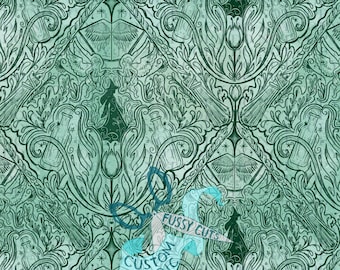 Green Witch Filigree - Custom Print Fabric - Novelty Wicked Witch Fabric