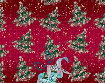 Poinsettia Christmas Trees - Custom Print Fabric - Novelty Christmas Fabric