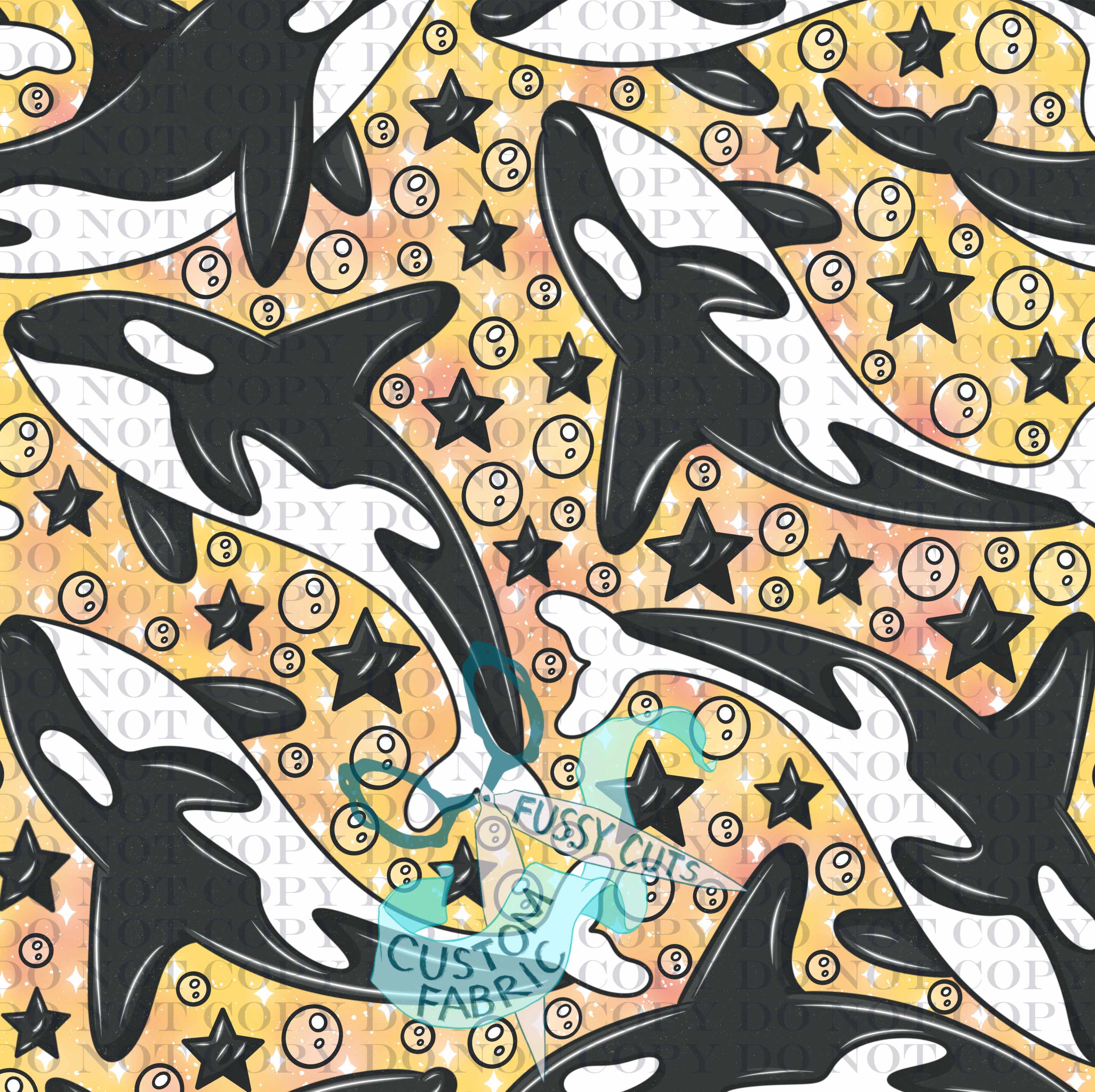 Orcas and Stars - Custom Print Fabric - Orca Fabric - Etsy