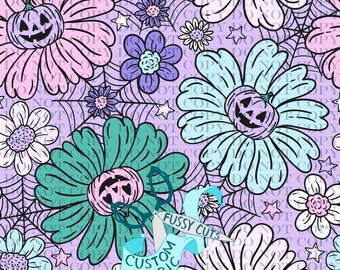 Pastell Kürbis Blumen - Benutzerdefinierte Druck Stoff - Neuheit Halloween Stoff