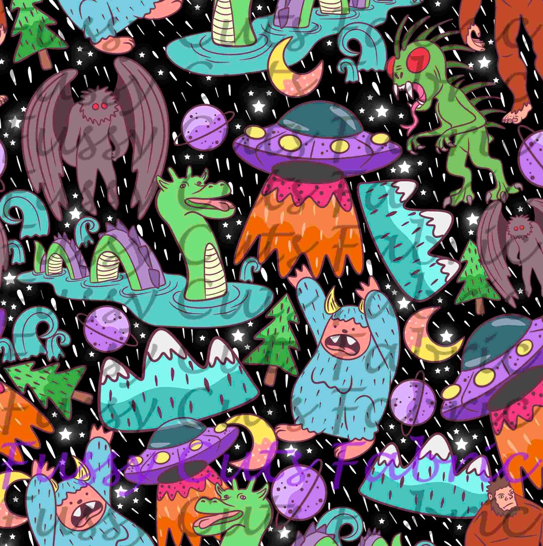 Cute Rake Cryptid Cute Cryptids on Black - Custom Print Fabric - Cryptid Fabric - Etsy