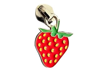 Small Strawberry Zipper Pull(3 pieces) - Enamel Zipper Pull - Size 5 Zipper Pull - #5 Zipper Pulls
