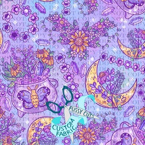 Wildflower Moon Craft on Purple - Custom Print Fabric