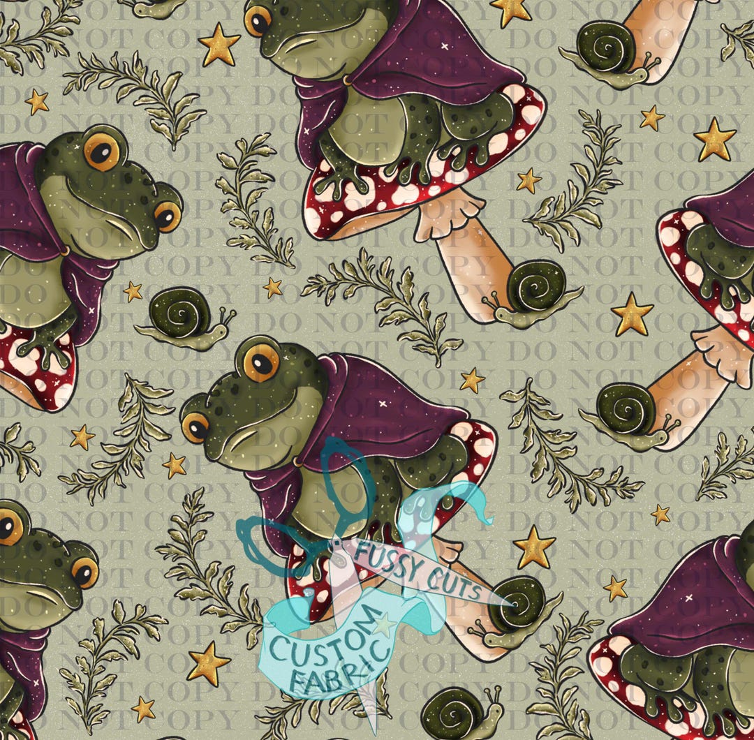 Toad on a Mushroom in Sage - Custom Print Fabric - Woodland Toad ...