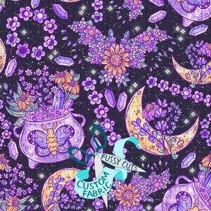 Wildflower Moon Craft on Eggplant - Custom Print Fabric