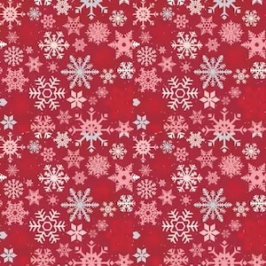 Vischio e agrifoglio, fiocchi di neve, rosso granaio - Riley Blake Designs - Tessuto natalizio in cotone