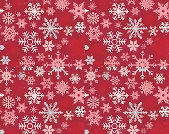 Mistletoe & Holly Schneeflocken Scheune Rot - Riley Blake Designs - Baumwoll Weihnachtsstoff