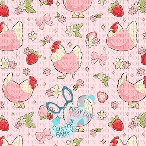Strawberry Chickens - Custom Print Fabric - Novelty Chicken Prints