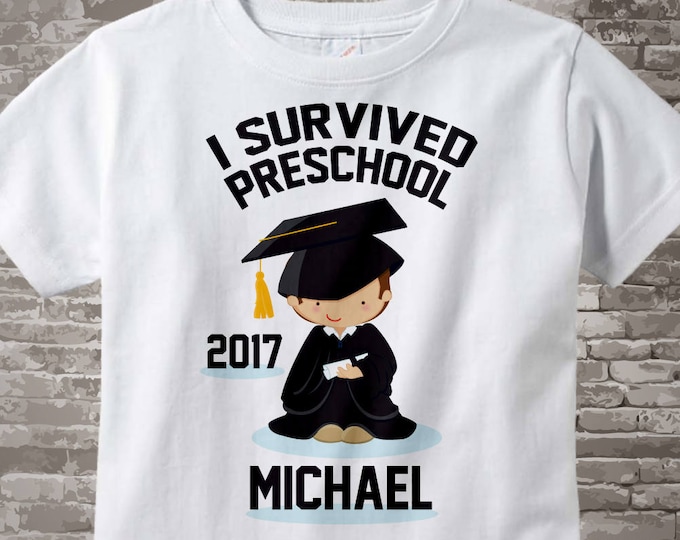 Personalized I Survived Preschool Shirt Preschool Graduate Shirt Child's Pre School Graduation Back To School Shirt 05302014b