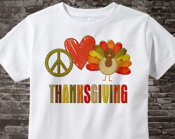 Peace Love Thanksgiving Personalized Turkey Shirt or Onesie with your child's name or any word 09262011c