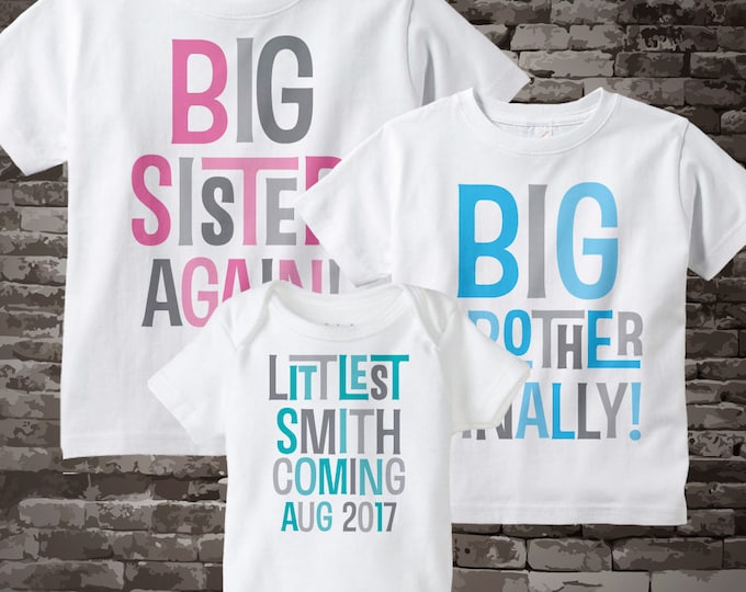 Big Sister Again Big Brother Finally and Littlest Family Name Shirt or Onesie Pregnancy Announcement 09022015d