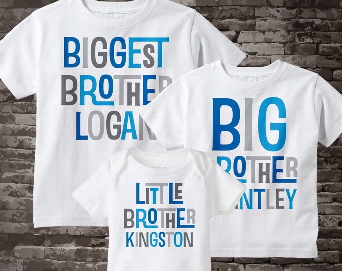 Set of Three Biggest Brother, Big Brother Shirt, and Little Brother Onesie Personalized Tee or Onesie Pregnancy Announcement 05062013a