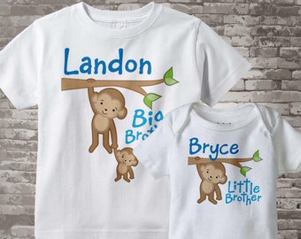 Big Brother Little Brother Shirt set of 2, Sibling Shirt, Personalized Tshirt with Cute Monkeys - Price is for Both 12302013g