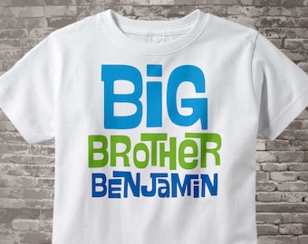 Big Brother Shirt Personalized Infant, Toddler or Youth Tee Shirt Blue and Green Text t-shirt or Onesie 06142012a