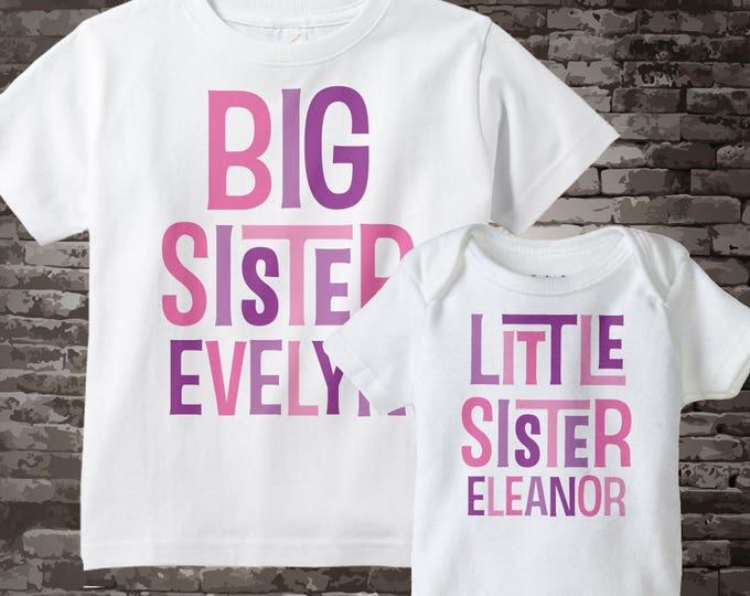 Big Sister Little Sister Outfit Shirt set of 2, Sibling Shirt, Personalized Tshirt with Pink and Purple Letters 12082011d