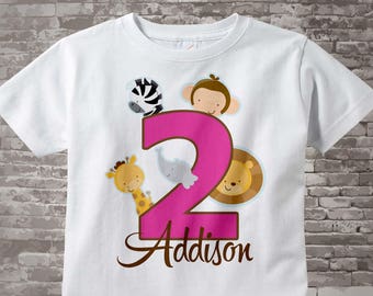 Two Year Old Jungle Birthday Shirt with Name, Second Birthday Shirt, Personalized Jungle Birthday Theme 01142013a