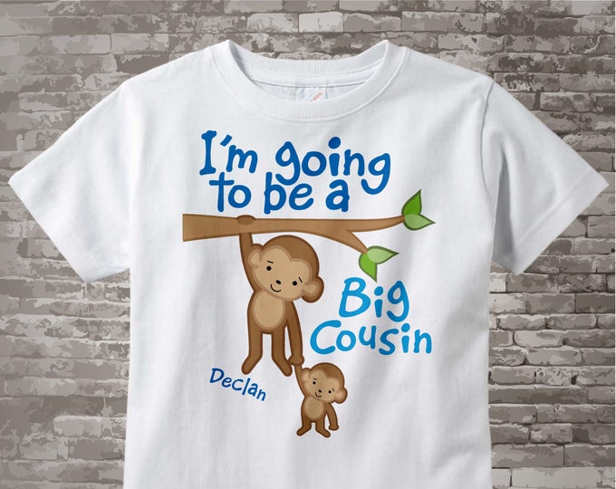 I'm Going to Be A Big Cousin Onesie, Big Cousin Tee Shirt, Personalized Big Cousin Shirt, Monkey Shirt with Unknown Gender Baby 03142012a