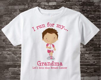 Personalized I Run for my Grandma Children's Tee Shirt or Onesie with Breast Cancer Pink Ribbon 10022014d