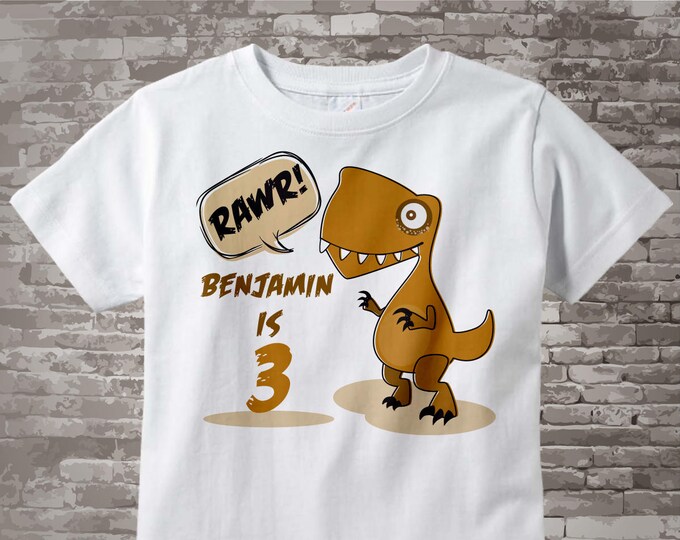 3rd Dinosaur Birthday Shirt, Personalized Dino Birthday Shirt with Child's Name and age, Third Birthday shirt 04212014bz