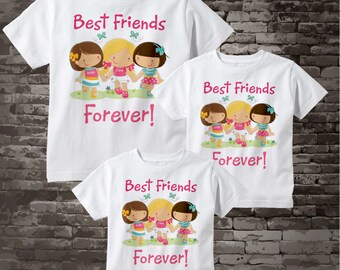 Set of Three, Best Friends Tee Shirts or Bodysuits. Three Little Girl Best Friends 08252014b