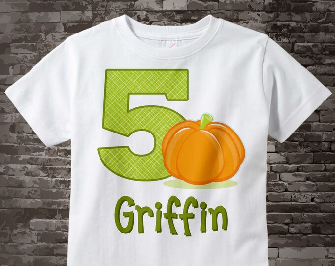 Personalized Fifth Birthday Pumpkin Tee Shirt, 5th Birthday Halloween Theme T-Shirt, Any Age 09082016a