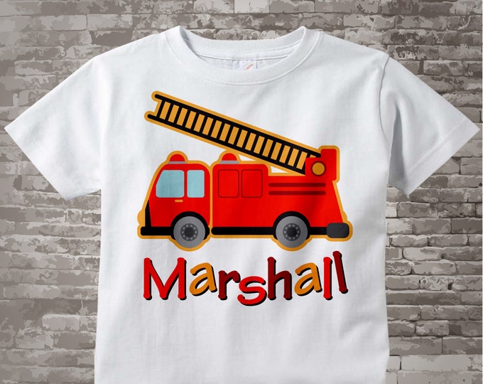 Boy's Fire Truck Shirt, Personalized Fire Truck Fireman Shirt Onesie or Tshirt with childs name 10282010a