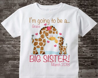 Personalized I'm Going to Be A Big Sister Giraffe Shirt or Onesie with name and date with Little Baby | 05102012a