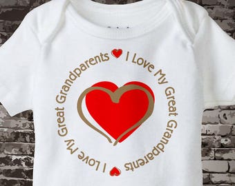 Personalized Unisex I Love My Great Grandparents with Red Heart Tee Shirt or Onesie 11272013e