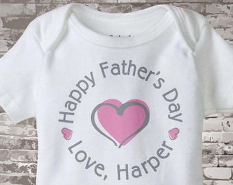 Happy Father's Day Onesie,  New Dad Gift, Personalized Fathers Day Onesie or Tee shirt with Pink Heart 03112014b