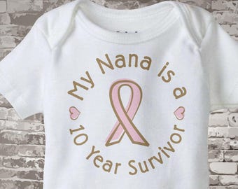 Breast Cancer Shirt, Personalized My Nana is a 10 year survivor of Breast Cancer Tee Shirt or Onesie with Pink Ribbon 10112010a