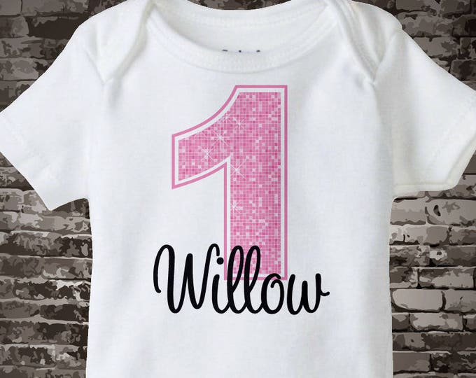 Baby Girls First Birthday Onesie, Light Pink 1st Birthday Shirt, Personalized Girls Birthday Onesie, Light Pink Age and Name 04122012b