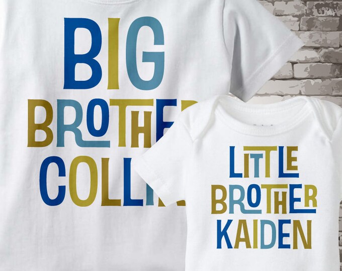 Boys Set of Two Big Brother Little Brother Top Shirt set of 2, Sibling Shirt, Personalized Tshirt and Onesie 01162012b