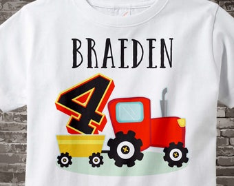 Fourth Birthday Red Farm Tractor Shirt, Personalized 4 year old Farmer Shirt, 4th Birthday tractor Shirt, childs name and age 07072015f