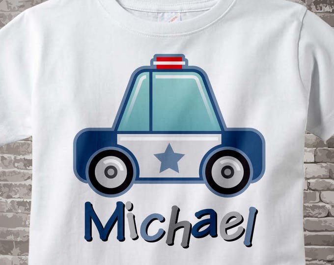 Boy's Police Shirt, Personalized Police Car Shirt, Policeman Shirt or Onesie with childs name 12192011a