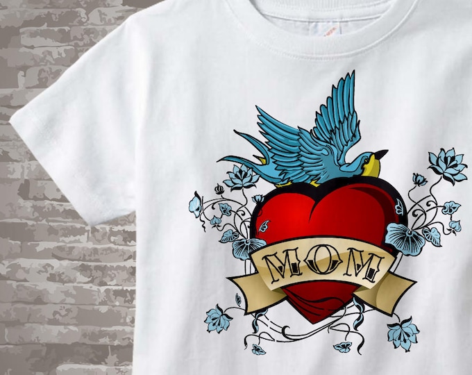 Boy's Mother's Day Mom Tattoo Shirt or Onesie for kids and adults, Tattoo Heart, Personalized Tattoo Heart t-shirt kids and adults 01182011a
