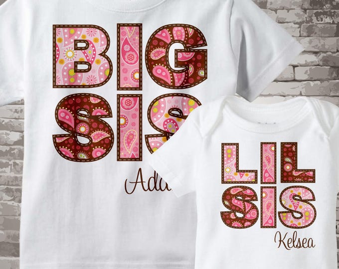 SET of 2 - Big Sister Little Sister Matching Outfits - Personalized Gift - Paisley Toddler Infant Outfit - Sibling Set of Two 10262011a